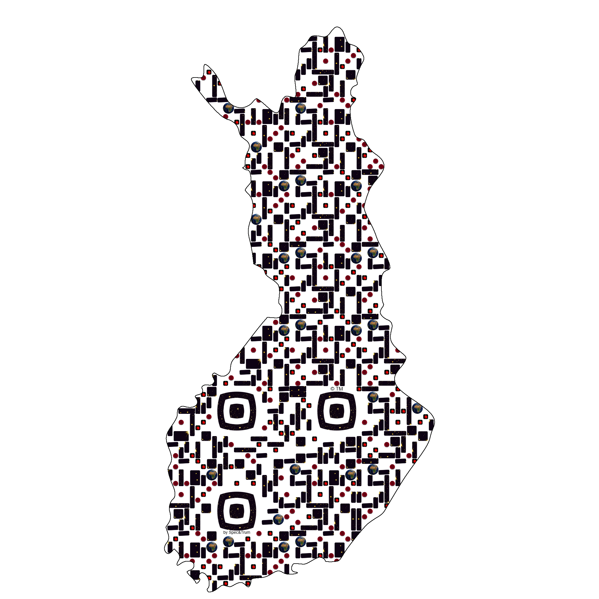 Symbolic digital artefact representing Finland cultural identity through pixel-based visual structure.