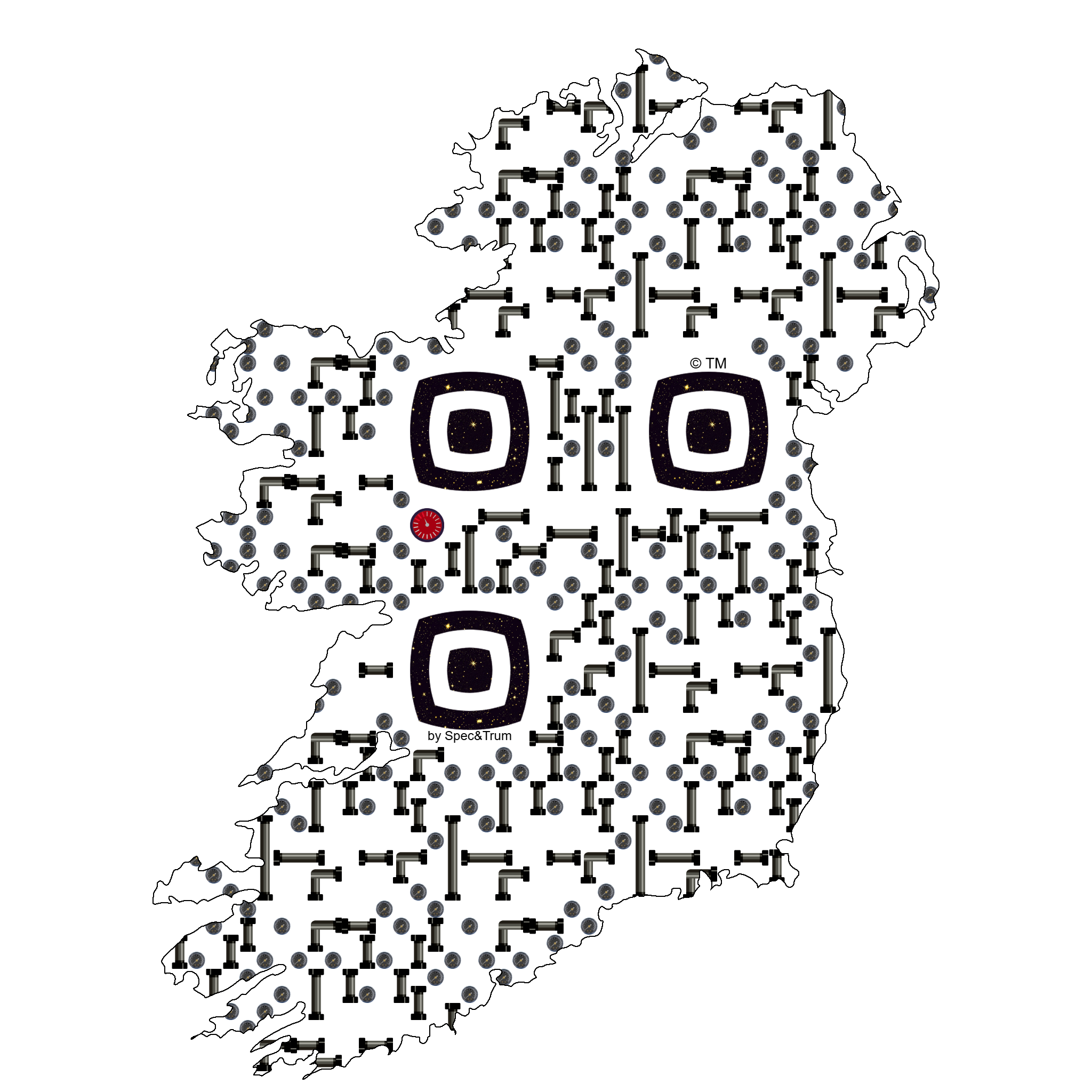 Symbolic digital artefact representing Ireland cultural identity through pixel-based visual structure.