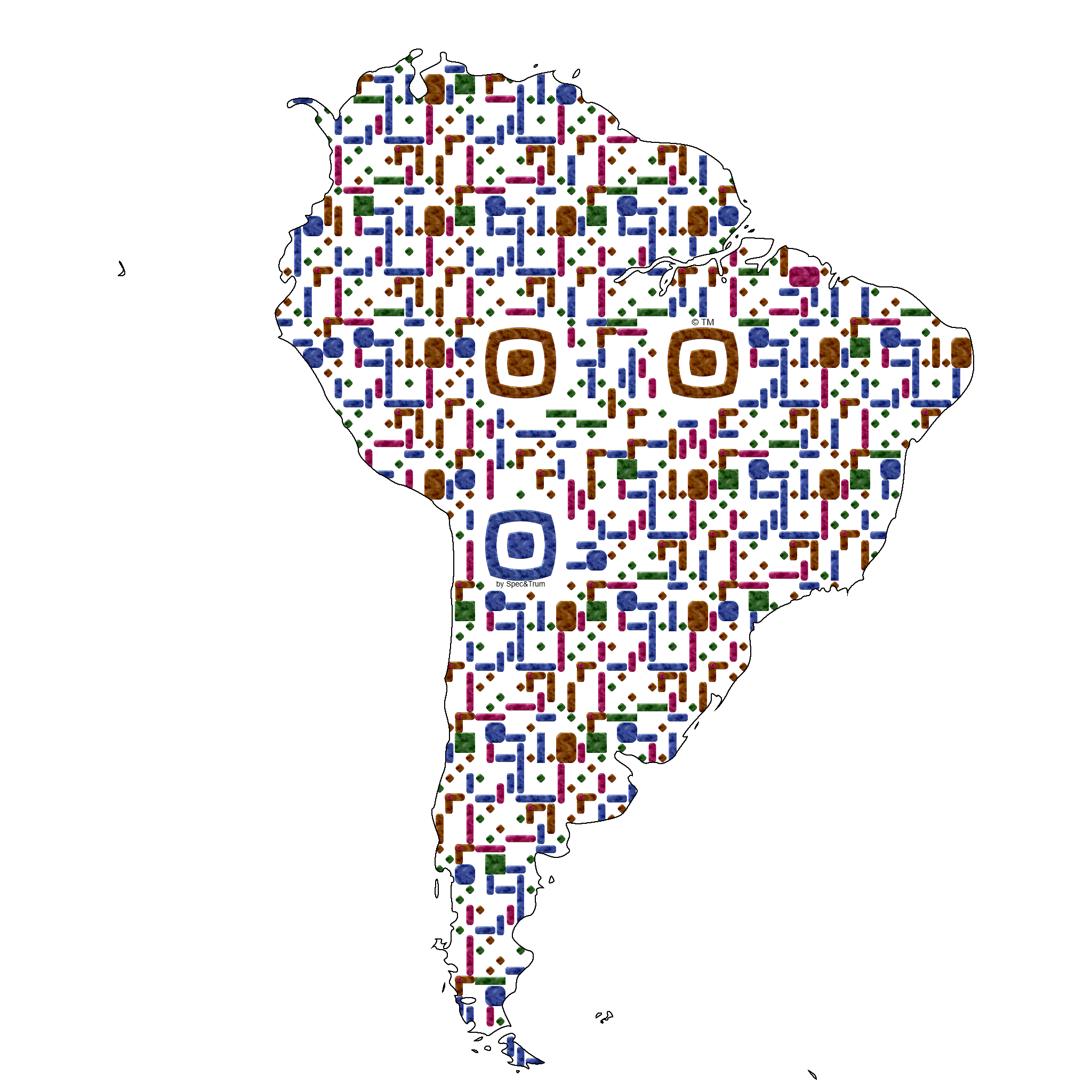 Symbolic digital artefact representing South America cultural identity through pixel-based visual structure.