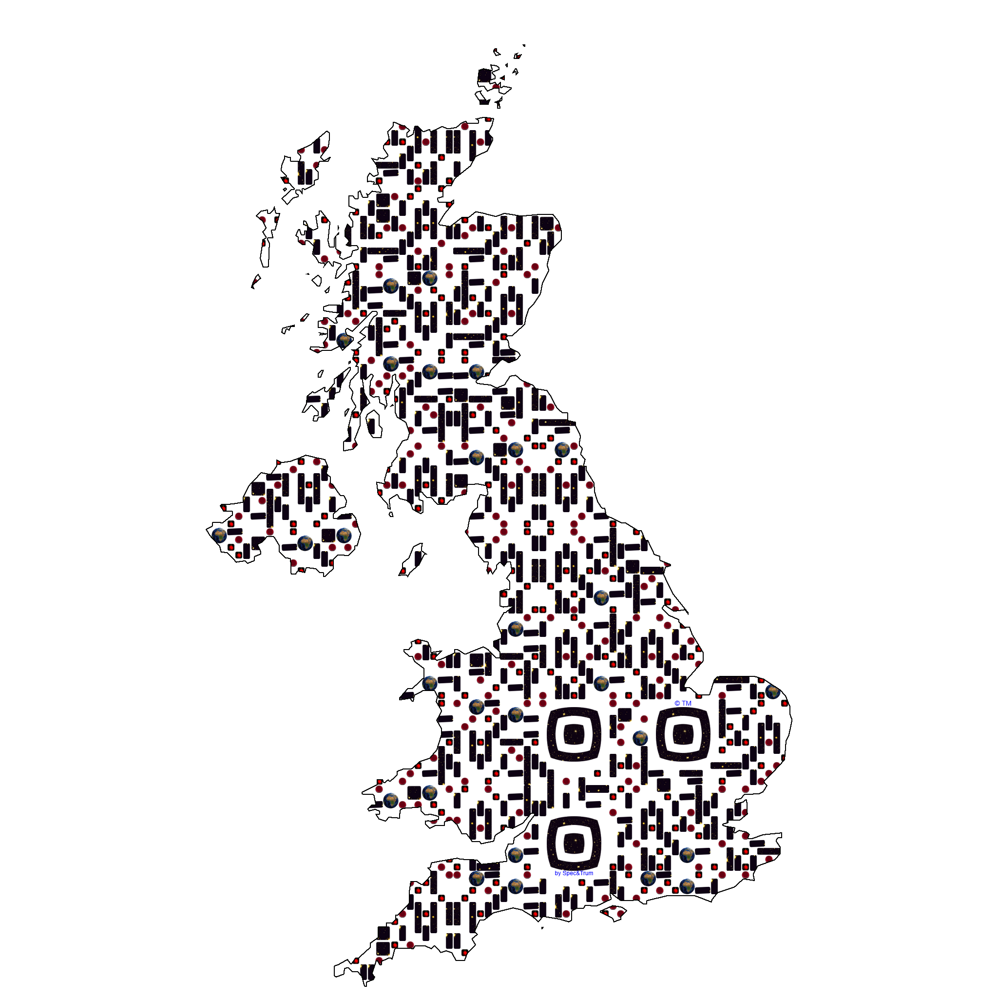 Symbolic digital artefact representing United Kingdom cultural identity through pixel-based visual structure.