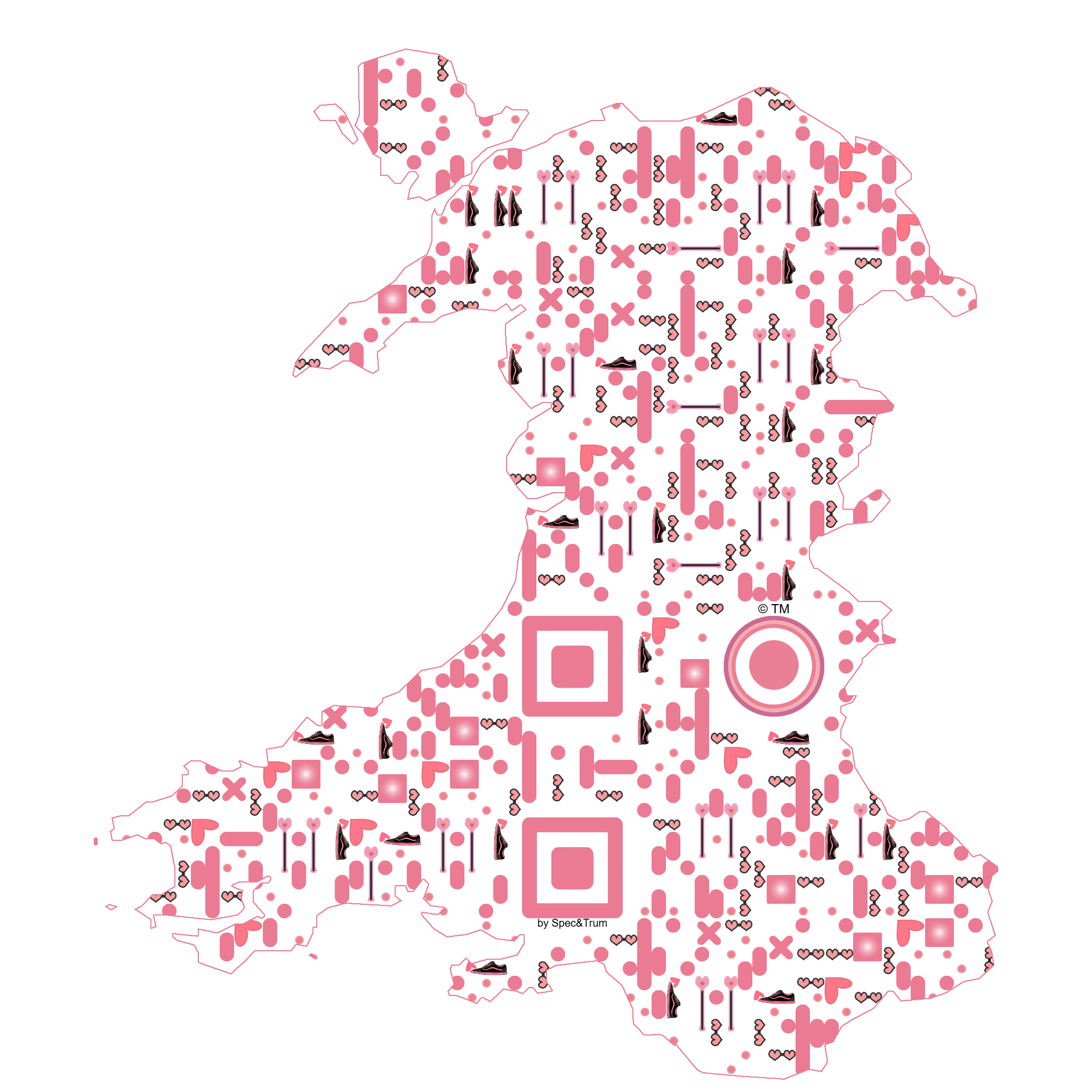 Symbolic digital artefact representing Wales cultural identity through pixel-based visual structure.